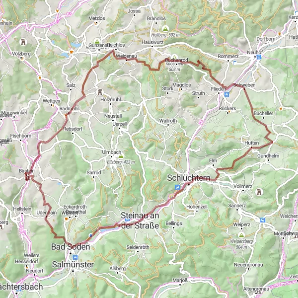 Karten-Miniaturansicht der Radinspiration "Rundfahrradroute von Birstein" in Darmstadt, Germany. Erstellt vom Tarmacs.app-Routenplaner für Radtouren