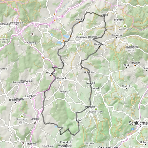 Karten-Miniaturansicht der Radinspiration "Roadtour durch die Natur und Kulturlandschaft" in Darmstadt, Germany. Erstellt vom Tarmacs.app-Routenplaner für Radtouren