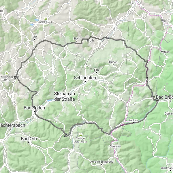 Karten-Miniaturansicht der Radinspiration "Hügellandschaften & Charme der Dörfer" in Darmstadt, Germany. Erstellt vom Tarmacs.app-Routenplaner für Radtouren