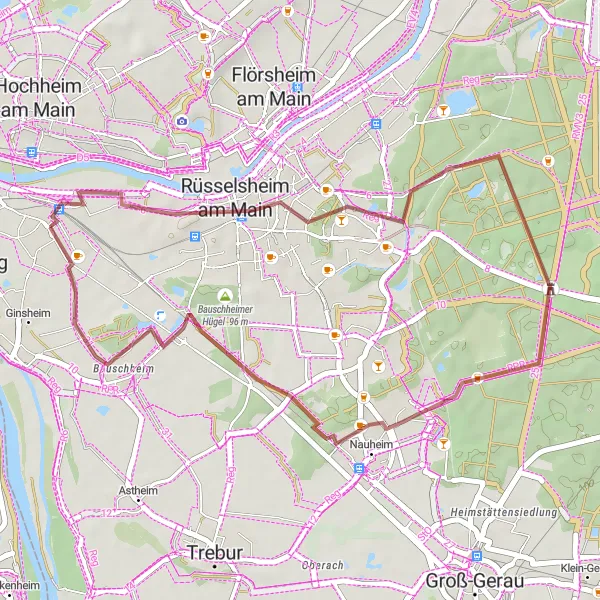 Map miniature of "Rüsselsheim Discovery" cycling inspiration in Darmstadt, Germany. Generated by Tarmacs.app cycling route planner