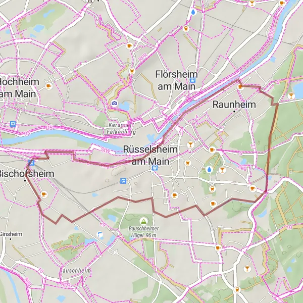 Karten-Miniaturansicht der Radinspiration "Rüsselsheim und Haßloch Rundweg" in Darmstadt, Germany. Erstellt vom Tarmacs.app-Routenplaner für Radtouren