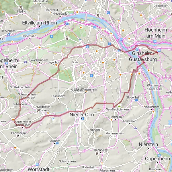 Karten-Miniaturansicht der Radinspiration "Entspannte Gravel-Tour durch die Rhein-Main-Ebene" in Darmstadt, Germany. Erstellt vom Tarmacs.app-Routenplaner für Radtouren