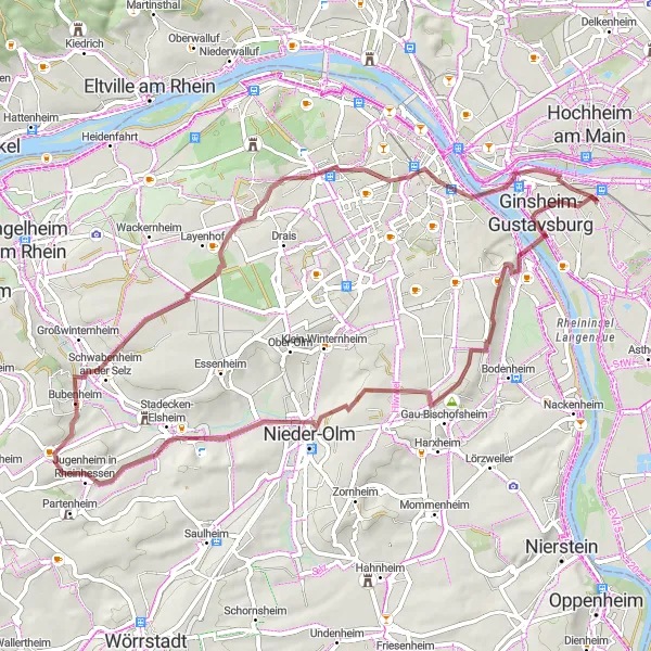 Map miniature of "Gravel Adventure" cycling inspiration in Darmstadt, Germany. Generated by Tarmacs.app cycling route planner