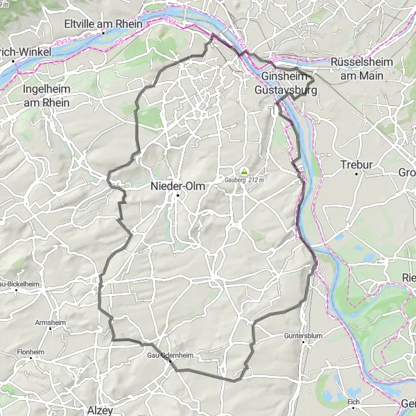 Map miniature of "Nackenheim Challenge" cycling inspiration in Darmstadt, Germany. Generated by Tarmacs.app cycling route planner