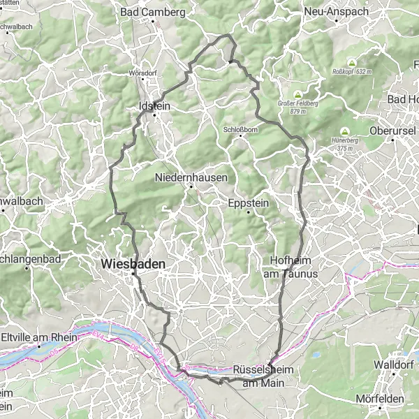 Karten-Miniaturansicht der Radinspiration "Aussichtsturm am Mainhafen und Rüsselsheim am Main Tour" in Darmstadt, Germany. Erstellt vom Tarmacs.app-Routenplaner für Radtouren