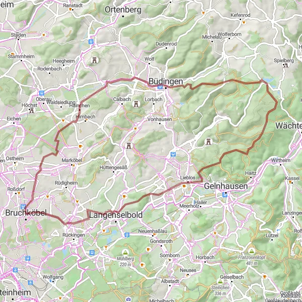 Karten-Miniaturansicht der Radinspiration "Gravel-Tour rund um Bruchköbel" in Darmstadt, Germany. Erstellt vom Tarmacs.app-Routenplaner für Radtouren