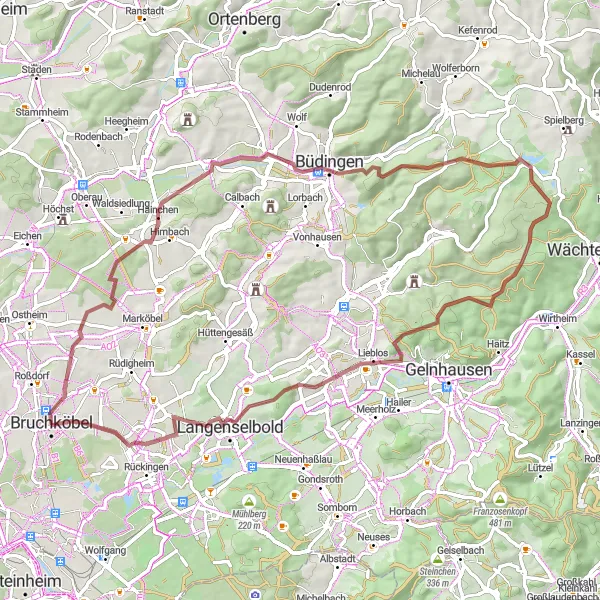 Map miniature of "Gravel Adventure" cycling inspiration in Darmstadt, Germany. Generated by Tarmacs.app cycling route planner