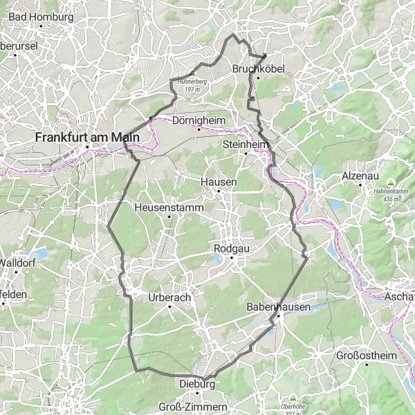 Map miniature of "The Grand Tour: Darmstadt Adventure" cycling inspiration in Darmstadt, Germany. Generated by Tarmacs.app cycling route planner