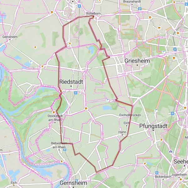 Map miniature of "Scenic Countryside and Castle Explorer" cycling inspiration in Darmstadt, Germany. Generated by Tarmacs.app cycling route planner