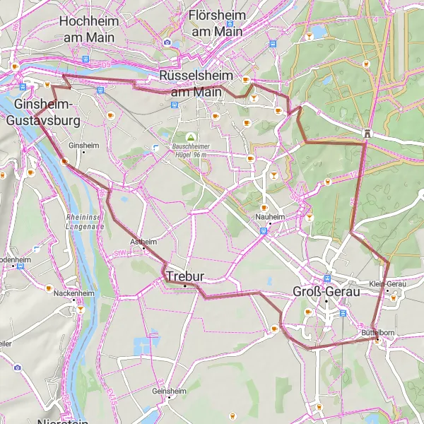 Map miniature of "Rhein-Main Gravel Adventure" cycling inspiration in Darmstadt, Germany. Generated by Tarmacs.app cycling route planner