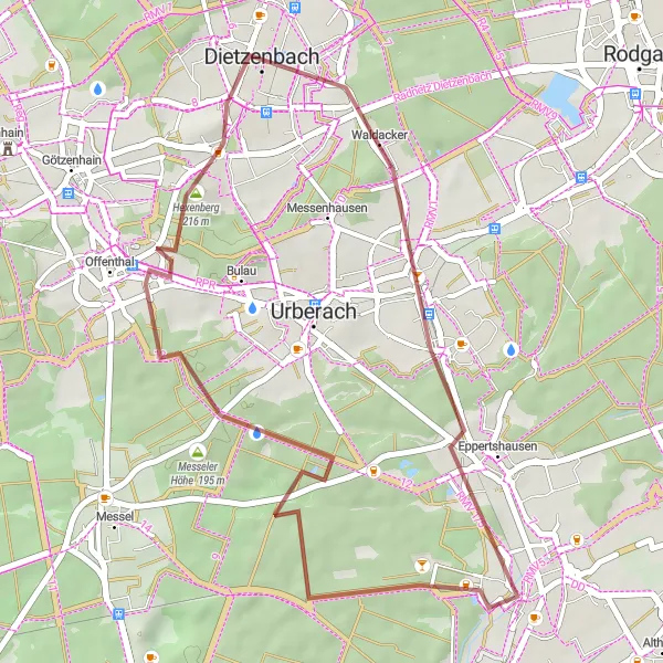 Map miniature of "Scenic Gravel Ride" cycling inspiration in Darmstadt, Germany. Generated by Tarmacs.app cycling route planner