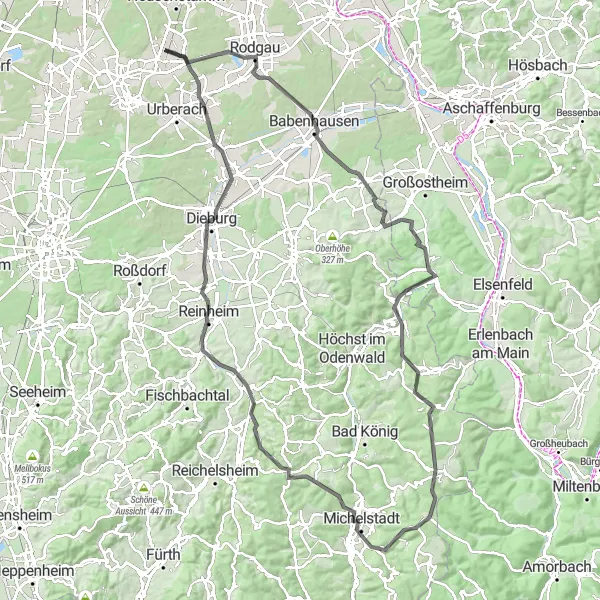 Map miniature of "Ultimate Road Cycling Challenge" cycling inspiration in Darmstadt, Germany. Generated by Tarmacs.app cycling route planner