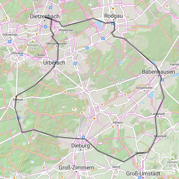 Map miniature of "The Scenic Road Adventure" cycling inspiration in Darmstadt, Germany. Generated by Tarmacs.app cycling route planner