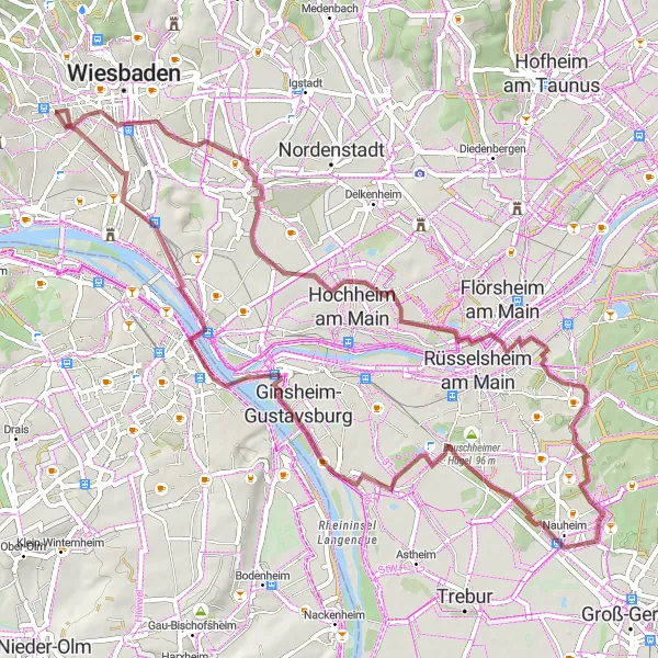 Map miniature of "Wiesbaden Gravel Tour" cycling inspiration in Darmstadt, Germany. Generated by Tarmacs.app cycling route planner