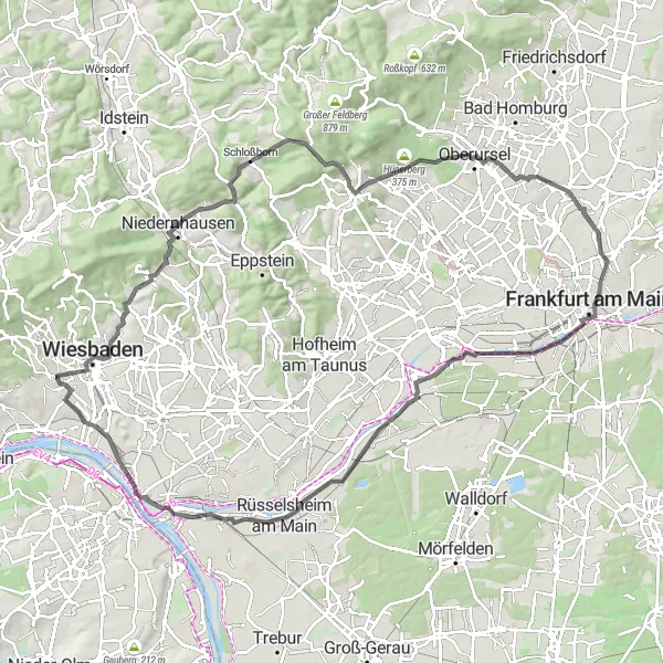 Map miniature of "Wiesbaden Historical Trail" cycling inspiration in Darmstadt, Germany. Generated by Tarmacs.app cycling route planner