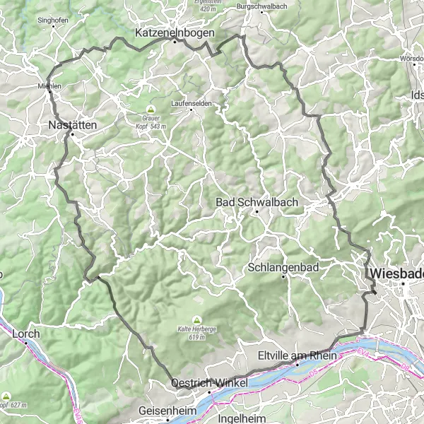 Map miniature of "The Ultimate Darmstadt Road Cycling Challenge" cycling inspiration in Darmstadt, Germany. Generated by Tarmacs.app cycling route planner