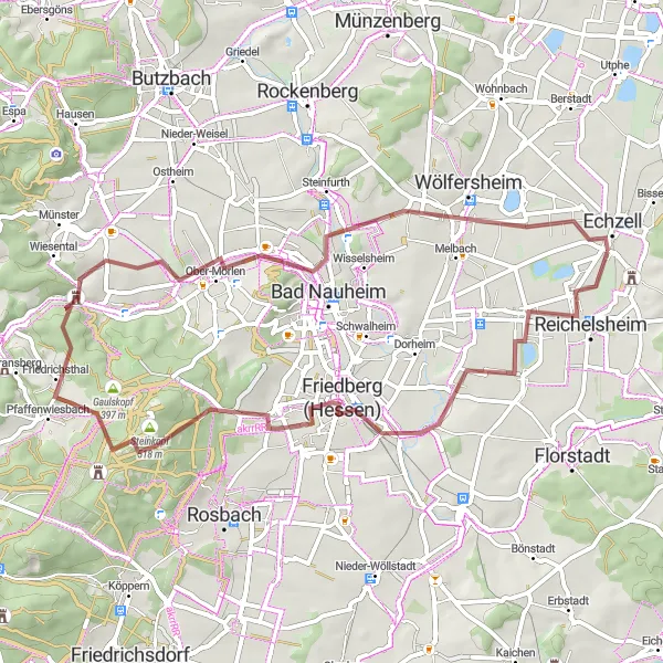 Map miniature of "Heuchelheim - Eichberg Loop" cycling inspiration in Darmstadt, Germany. Generated by Tarmacs.app cycling route planner