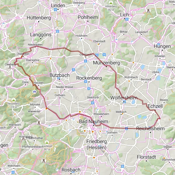Map miniature of "Bad Nauheim - Wölfersheim Loop" cycling inspiration in Darmstadt, Germany. Generated by Tarmacs.app cycling route planner