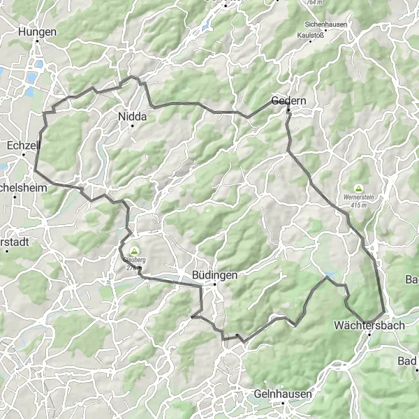 Map miniature of "Bisses and Schieferberg Road Cycling Route" cycling inspiration in Darmstadt, Germany. Generated by Tarmacs.app cycling route planner