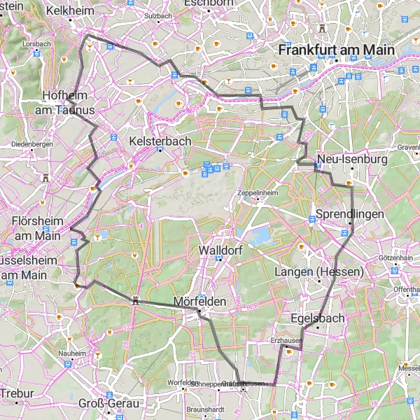 Map miniature of "Taunus Road Adventure" cycling inspiration in Darmstadt, Germany. Generated by Tarmacs.app cycling route planner