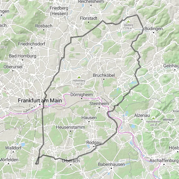 Map miniature of "Tour to the East" cycling inspiration in Darmstadt, Germany. Generated by Tarmacs.app cycling route planner