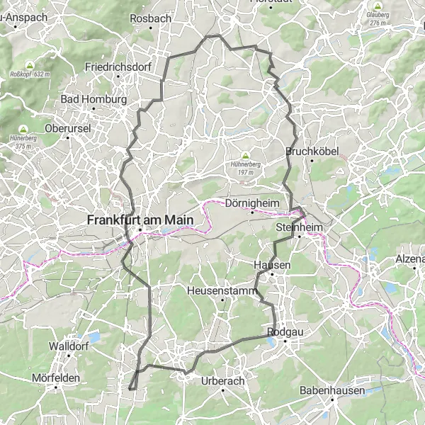 Map miniature of "Scenic Countryside" cycling inspiration in Darmstadt, Germany. Generated by Tarmacs.app cycling route planner