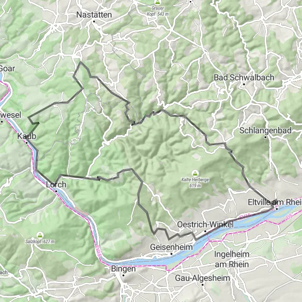 Karten-Miniaturansicht der Radinspiration "Weinberge und Burgen" in Darmstadt, Germany. Erstellt vom Tarmacs.app-Routenplaner für Radtouren