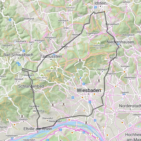Karten-Miniaturansicht der Radinspiration "Taunus-Highlights" in Darmstadt, Germany. Erstellt vom Tarmacs.app-Routenplaner für Radtouren