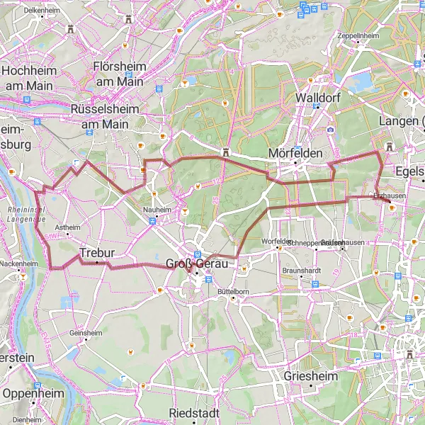 Map miniature of "Gravel Adventure" cycling inspiration in Darmstadt, Germany. Generated by Tarmacs.app cycling route planner