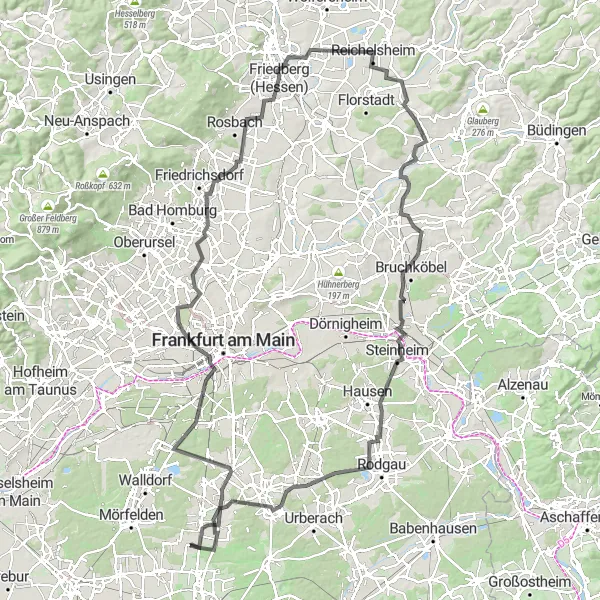 Map miniature of "Hills of Hesse" cycling inspiration in Darmstadt, Germany. Generated by Tarmacs.app cycling route planner