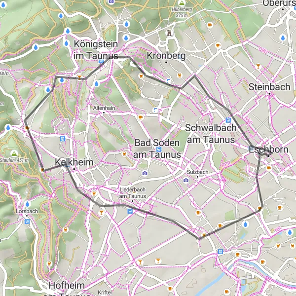 Map miniature of "Taunus Liederbach Ride" cycling inspiration in Darmstadt, Germany. Generated by Tarmacs.app cycling route planner