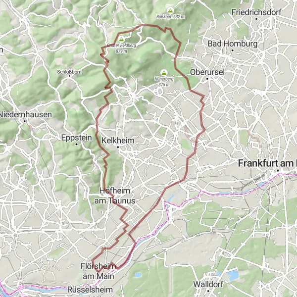Map miniature of "Epic Gravel Adventure to Großer Feldberg" cycling inspiration in Darmstadt, Germany. Generated by Tarmacs.app cycling route planner