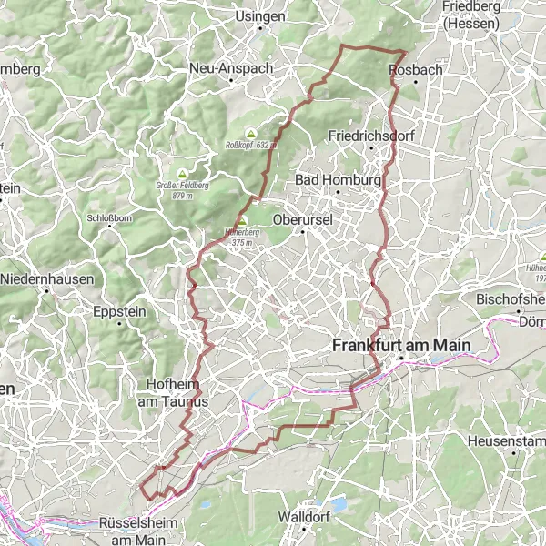 Map miniature of "The Taunus Adventure" cycling inspiration in Darmstadt, Germany. Generated by Tarmacs.app cycling route planner