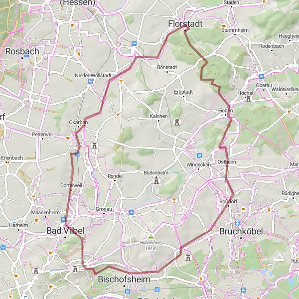 Map miniature of "Wachenbuchen Delight" cycling inspiration in Darmstadt, Germany. Generated by Tarmacs.app cycling route planner