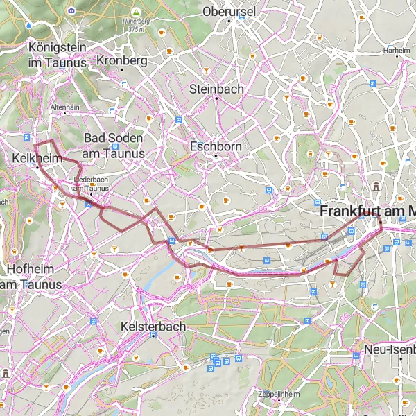Map miniature of "Exploring the Taunus region" cycling inspiration in Darmstadt, Germany. Generated by Tarmacs.app cycling route planner