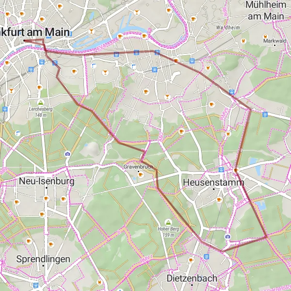 Map miniature of "The Gravel Adventure" cycling inspiration in Darmstadt, Germany. Generated by Tarmacs.app cycling route planner