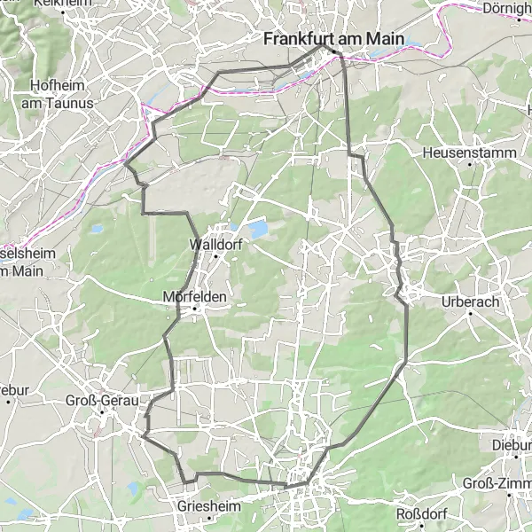 Map miniature of "The Nature Explorer" cycling inspiration in Darmstadt, Germany. Generated by Tarmacs.app cycling route planner