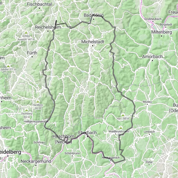 Karten-Miniaturansicht der Radinspiration "Die Geheimnisse des Odenwalds" in Darmstadt, Germany. Erstellt vom Tarmacs.app-Routenplaner für Radtouren