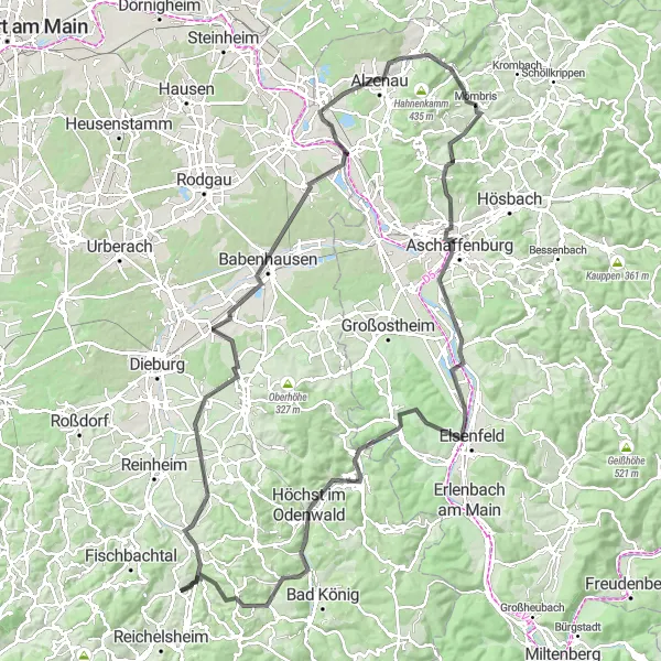 Map miniature of "Odenwald Grand Tour" cycling inspiration in Darmstadt, Germany. Generated by Tarmacs.app cycling route planner