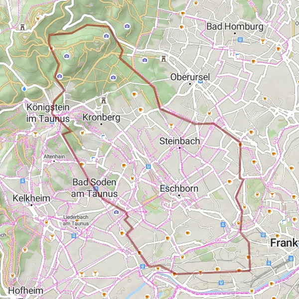 Map miniature of "Taunus Mountain Trail" cycling inspiration in Darmstadt, Germany. Generated by Tarmacs.app cycling route planner