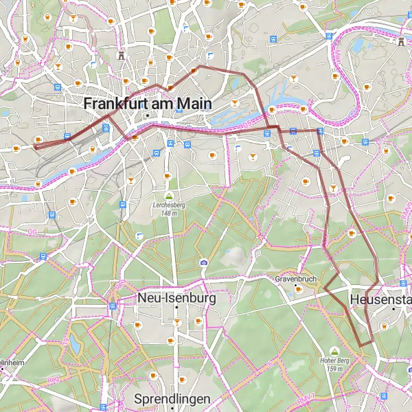 Karten-Miniaturansicht der Radinspiration "Frankfurt Gravel-Tour mit historischen Highlights" in Darmstadt, Germany. Erstellt vom Tarmacs.app-Routenplaner für Radtouren
