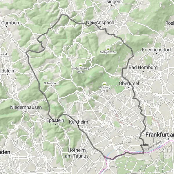 Map miniature of "The Taunus Adventure" cycling inspiration in Darmstadt, Germany. Generated by Tarmacs.app cycling route planner
