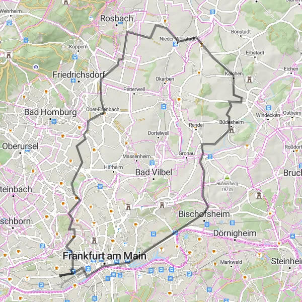 Map miniature of "Frankfurt Loop" cycling inspiration in Darmstadt, Germany. Generated by Tarmacs.app cycling route planner
