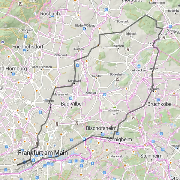 Karten-Miniaturansicht der Radinspiration "Historische Road-Tour durch den Taunus" in Darmstadt, Germany. Erstellt vom Tarmacs.app-Routenplaner für Radtouren