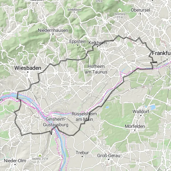 Map miniature of "Scenic Road Cycling Adventure to the Taunus Mountains" cycling inspiration in Darmstadt, Germany. Generated by Tarmacs.app cycling route planner