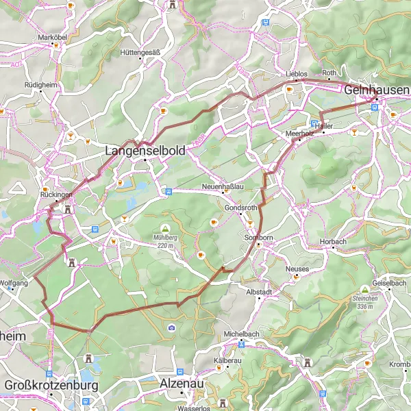 Map miniature of "Gravel Delight" cycling inspiration in Darmstadt, Germany. Generated by Tarmacs.app cycling route planner