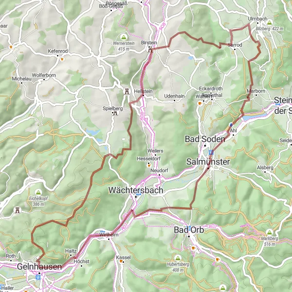 Map miniature of "Gravel Paradise" cycling inspiration in Darmstadt, Germany. Generated by Tarmacs.app cycling route planner