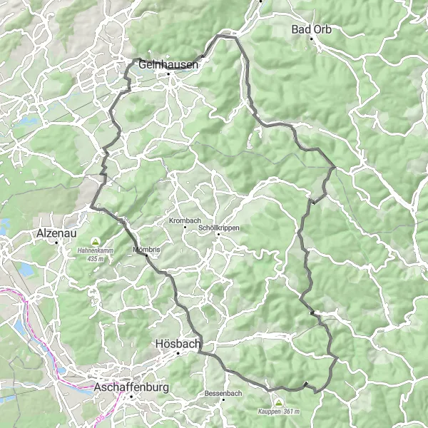 Map miniature of "Hessisches Highlights" cycling inspiration in Darmstadt, Germany. Generated by Tarmacs.app cycling route planner