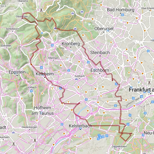 Karten-Miniaturansicht der Radinspiration "Fuchstanz und Großer Mannstein Gravel-Tour" in Darmstadt, Germany. Erstellt vom Tarmacs.app-Routenplaner für Radtouren