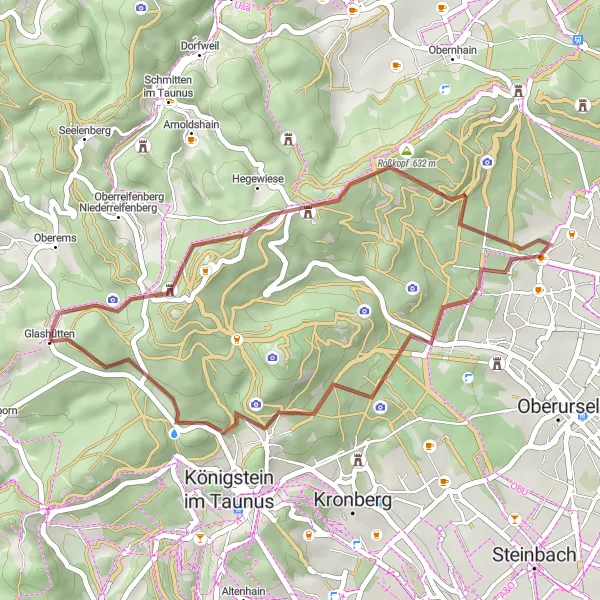 Map miniature of "The Feldberg Adventure" cycling inspiration in Darmstadt, Germany. Generated by Tarmacs.app cycling route planner